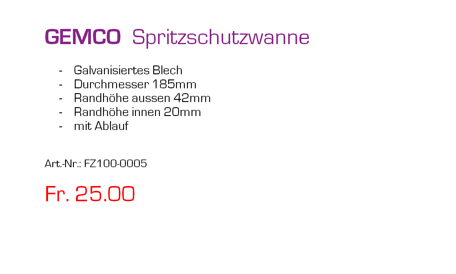 Spritzschutzwanne